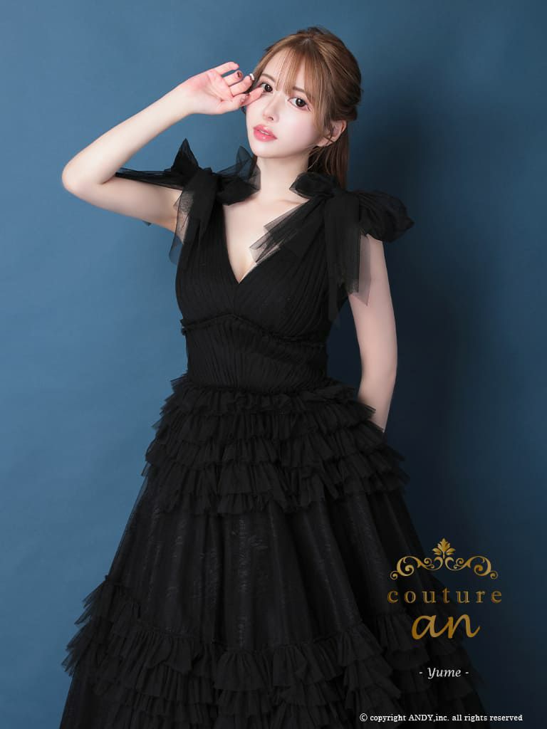 キャバドレス couture an クチュール アン ノースリーブ リボン 刺繍 レース チュール バースデー フレア キャバドレス