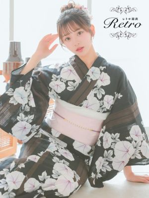 [SALE] [浴衣 選べる帯] レトロ 黒...