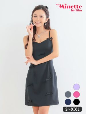 [SALE] キャミソール リボン ウエストギャザー入り タイトミニドレス (Sサイズ～XXLサイズ) (れいたぴ/キャバドレス着用) [myMinette/マイミネット]