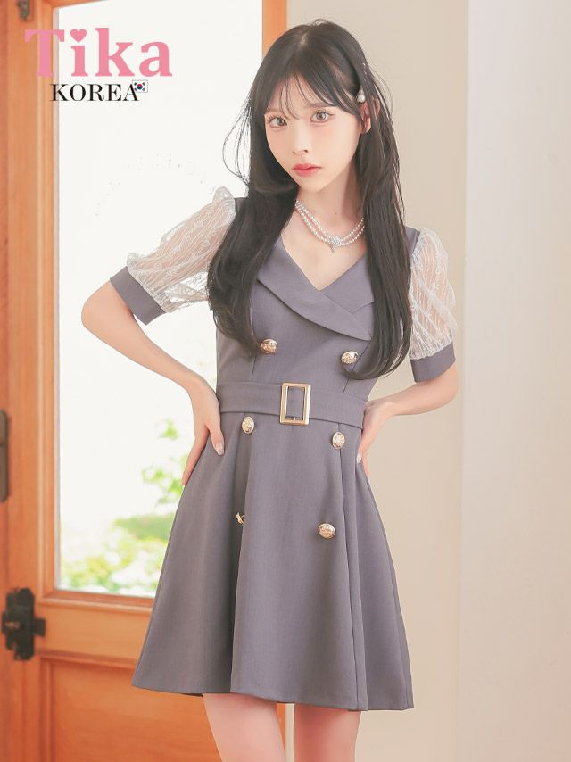 キャバドレス 韓国 ミニ丈 大きいサイズ フレア Aライン ミニドレス ワンピース 袖あり