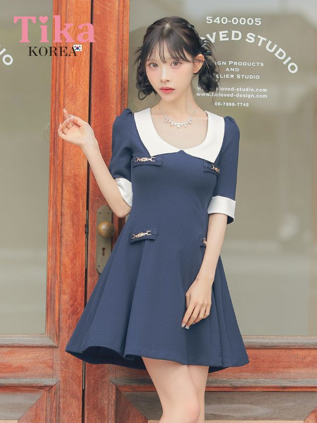 キャバドレス 韓国 ミニ丈 大きいサイズ フレア ミニドレス ワンピース 袖あり