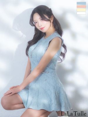 予約商品【8月中旬入荷予定】[ROBEdeFLEURS/ローブドフルール] 高級ノースリーブフラワーデザインレースビジューラインフレアミニドレス (ゆいぴす/キャバドレス着用)