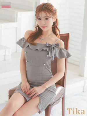 サテンリボン付き オフショルダー風 アシメチ...