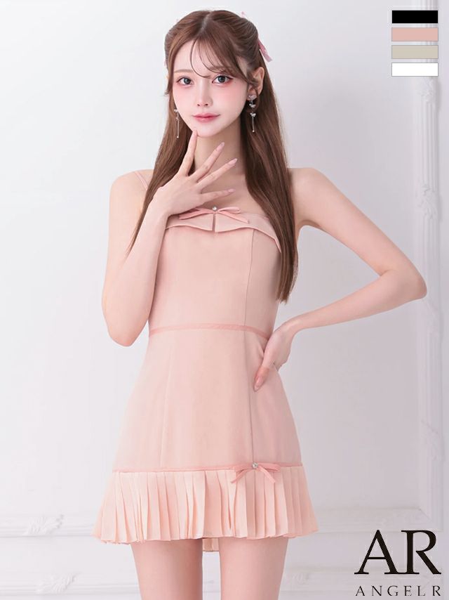 キャバドレス ミニドレス Angel-R エンジェルアール 高級 2way ベアトップ キャミソール リボン バイカラー プリーツ フレアミニドレス