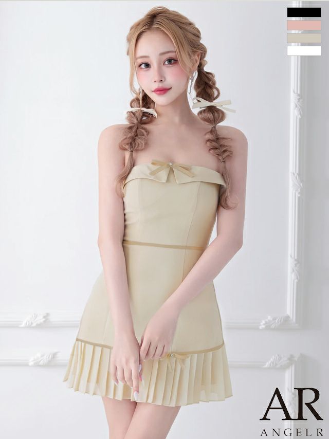 キャバドレス ミニドレス Angel-R エンジェルアール 高級 2way ベアトップ キャミソール リボン バイカラー プリーツ フレアミニドレス