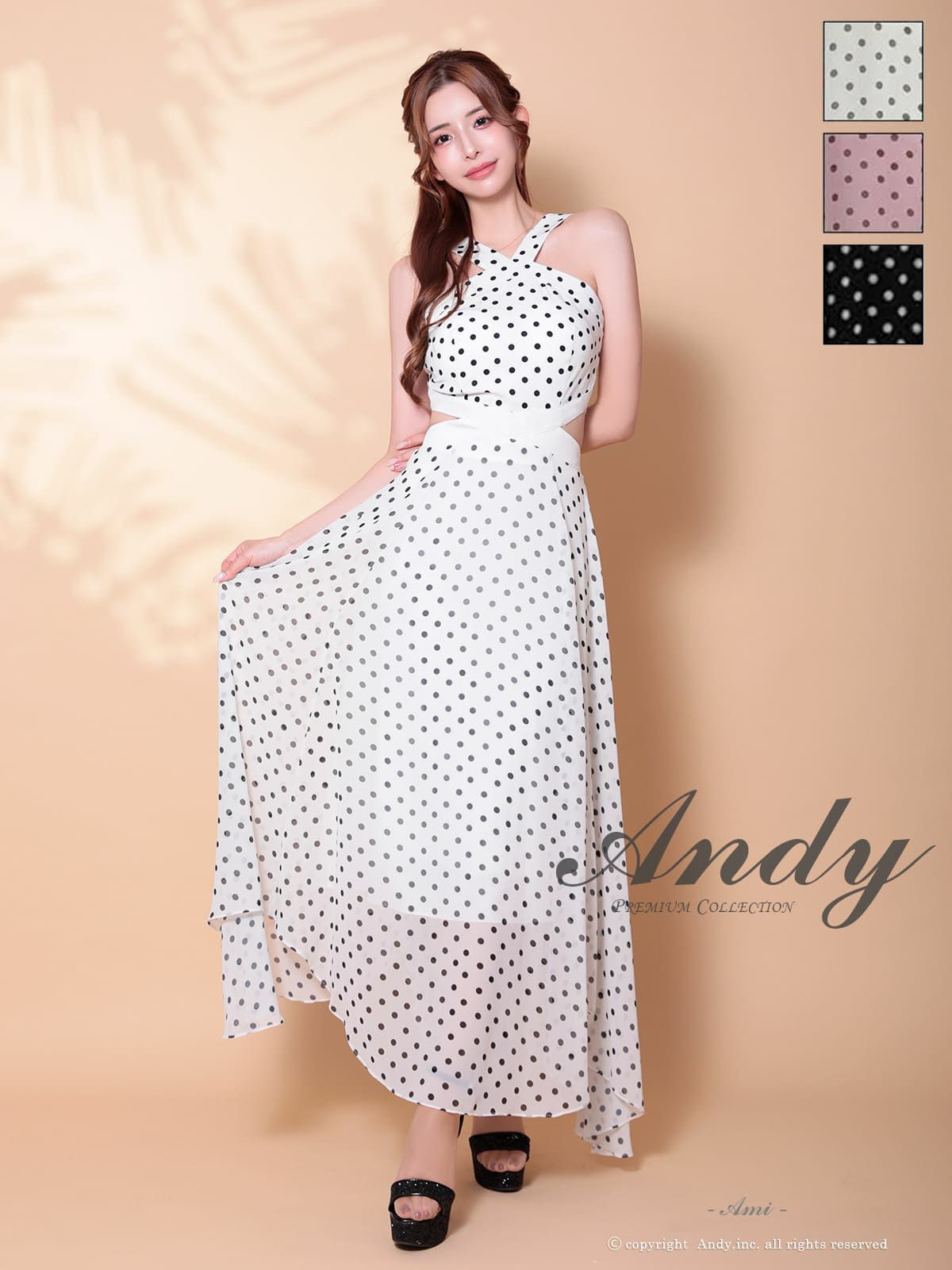 キャバドレス An アン 高級 ノースリーブ ウエストカット ドット クロスデザイン シアー フレア ミニドレス