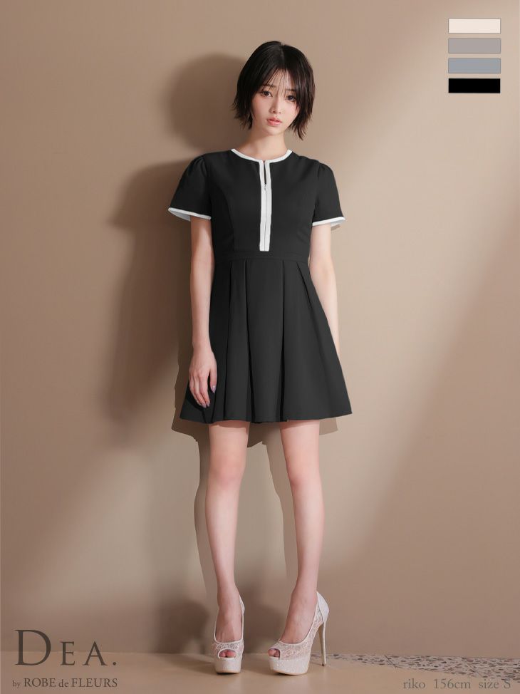 キャバドレス ミニドレス DEA.byROBEdeFLEURS ディアバイローブドフルール　高級 半袖 バイカラー ジップ ラメツイル シンプル フレアミニドレス