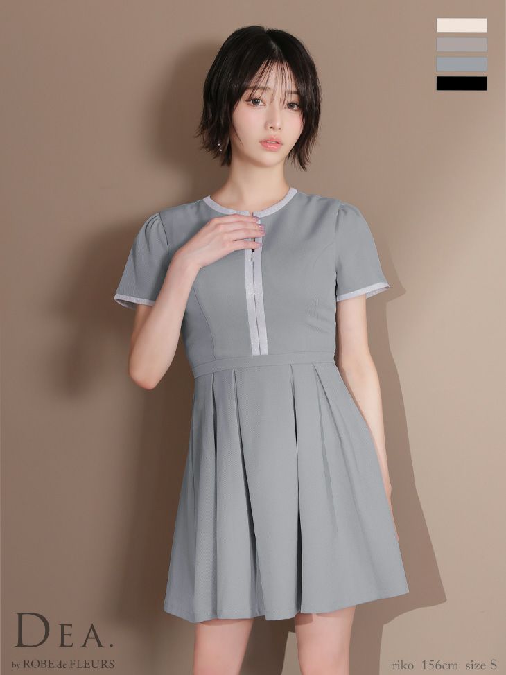 キャバドレス ミニドレス DEA.byROBEdeFLEURS ディアバイローブドフルール　高級 半袖 バイカラー ジップ ラメツイル シンプル フレアミニドレス