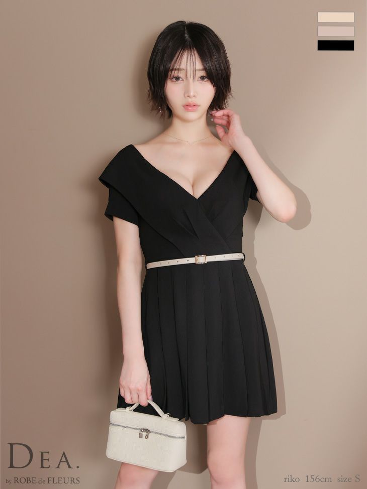 キャバドレス ミニドレス DEA.byROBEdeFLEURS ディアバイローブドフルール　高級 オフショルダー ウエストベルト ツイル シンプル フレアミニドレス