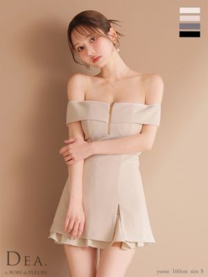 予約商品【7月下旬入荷予定】[DEA.byROBEdeFLEURS/ディアバイローブドフルール] 高級 セットアップ オフショルダー フロントジップ リブ ツイル フレアミニドレス