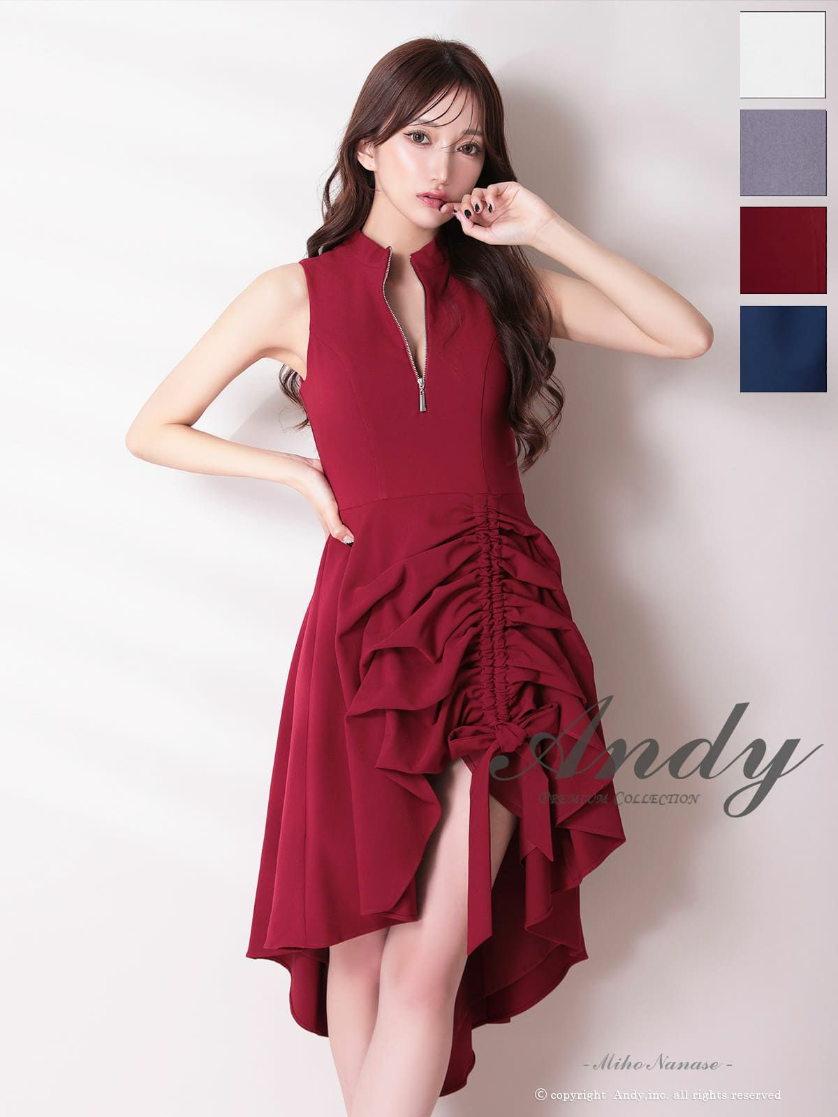 キャバドレス Andy アンディ 高級 Aライン　膝丈ドレス ロングテール 谷間 ノースリーブ 上品