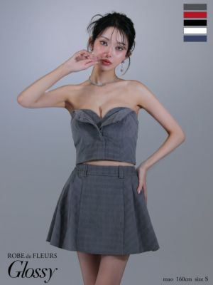 予約商品【8月下旬入荷予定】[ROBEdeFLEURSGlossy/ローブドフルールグロッシー] 高級ベアデザインチェック柄セットアッププリーツフレアミニドレス