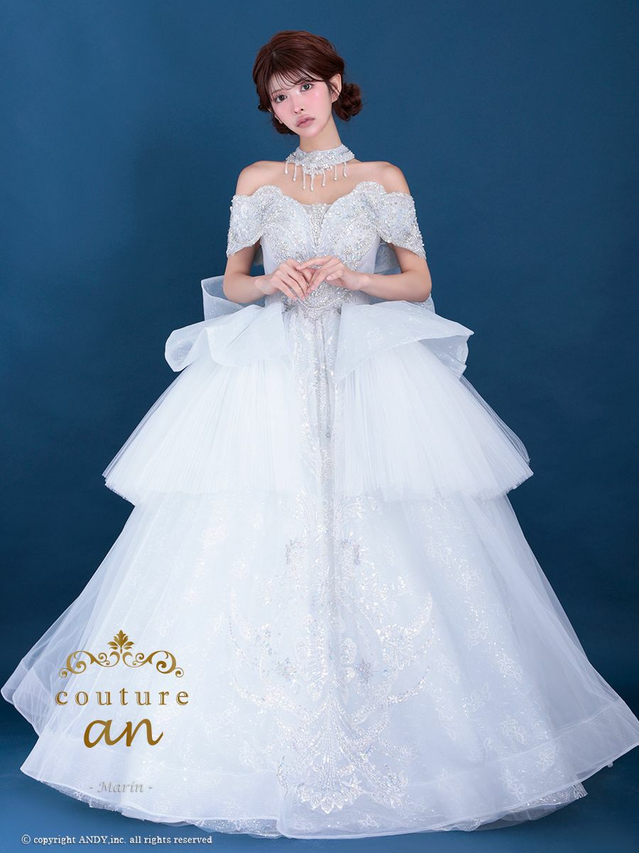 キャバドレス couture an クチュール アン高級 オフショルダー スパンコール ビッグリボン チョーカー ビーズ ゴージャス バースデー Aラインロングドレス