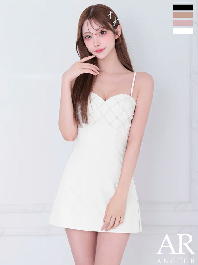 キャバドレス ミニドレス Angel-R エンジェルアール 高級 2way ノースリーブ キャミソール チェック柄 バストカット フリルレース リボン ビジュー フレアミニドレス