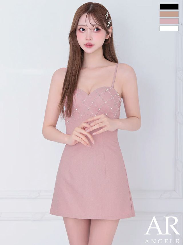 キャバドレス ミニドレス Angel-R エンジェルアール 高級 2way ノースリーブ キャミソール チェック柄 バストカット フリルレース リボン ビジュー フレアミニドレス