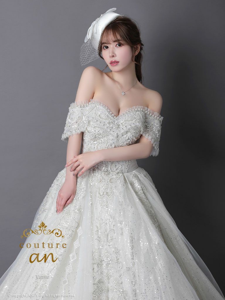 キャバドレス couture an クチュール アン 高級 オフショルダー 刺繍レース ビジュー パール ゴージャス バースデー Aラインロングドレス