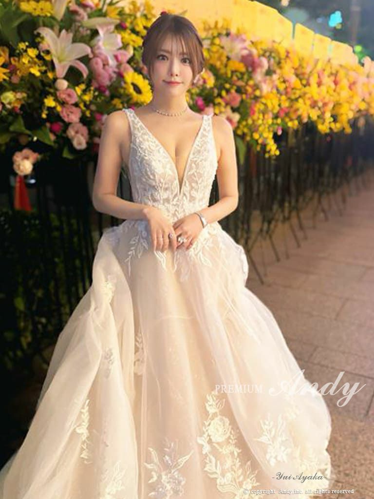 キャバドレスPREMIUM Andy プレミアムアンディ  高級 ノースリーブ 刺繍 シアー ワンカラー バストカット バースデー フレア ロングドレス