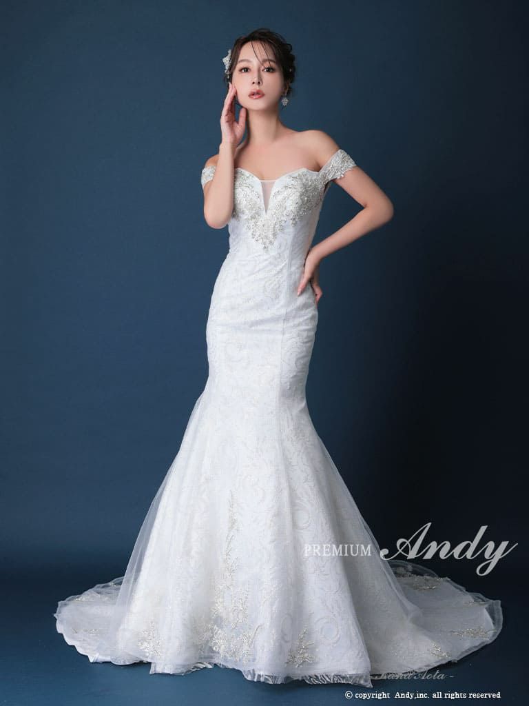 キャバドレス PREMIUM Andy プレミアムアンディ 高級 オフショルダー 刺繍 バストカット シアー ワンカラー マーメイド バースデー タイト ロングドレス