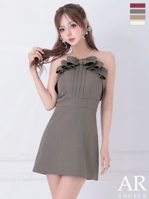 予約商品【8月中旬入荷予定】[Angel-R/エンジェルアール] 高級 キャミソール フリルリボン パールショルダー ワンカラー フレアミニドレス
