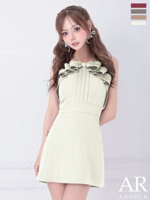 予約商品【8月中旬入荷予定】[Angel-R/エンジェルアール] 高級 キャミソール フリルリボン パールショルダー ワンカラー フレアミニドレス