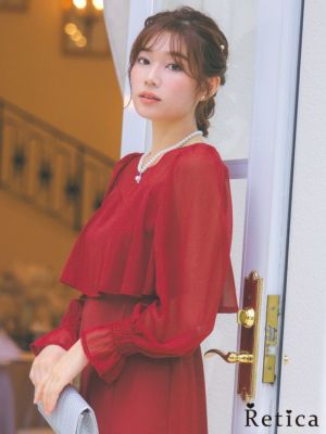 シアーパフスリーブロングパーティードレス結婚...