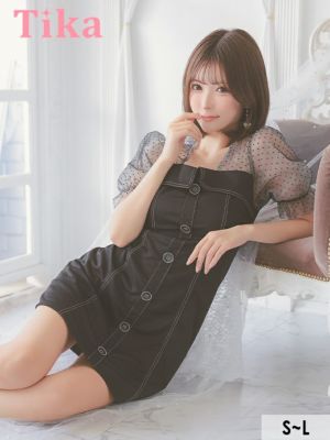 半袖 シアードット柄 パフスリーブ フロント...