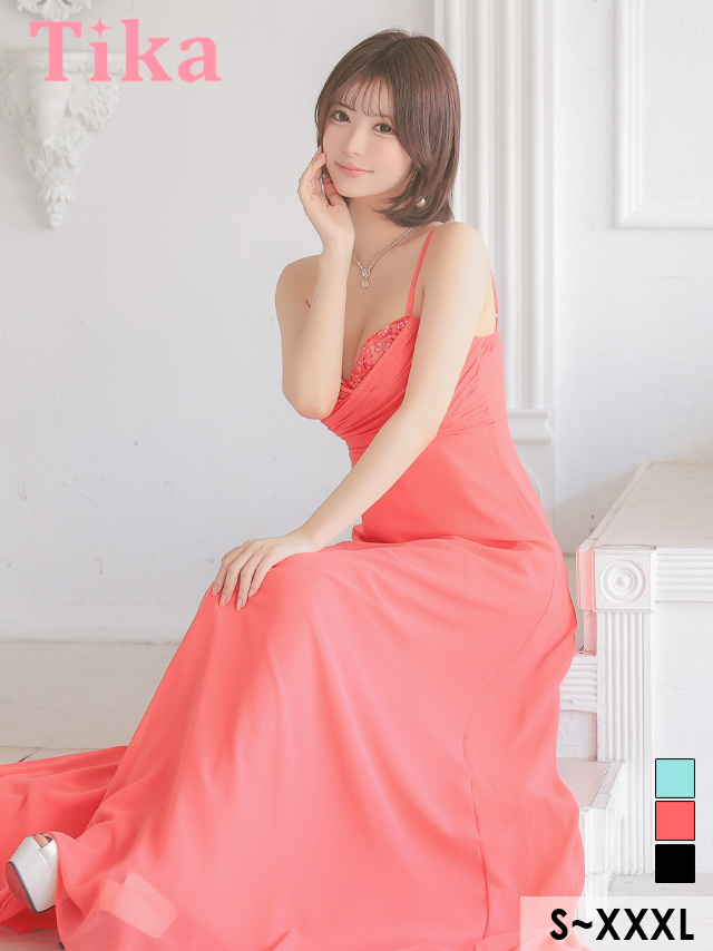 キャバドレス ロング丈 大きいサイズ フレア ロングドレス Aライン 体型カバー