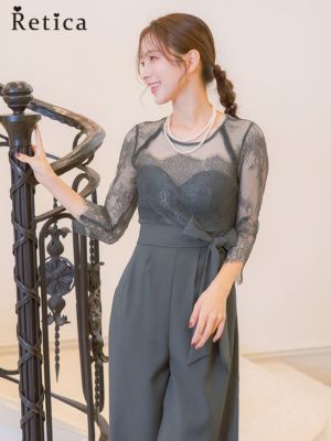 ビスチェ風シアーレース生地ワイドパンツドレス...