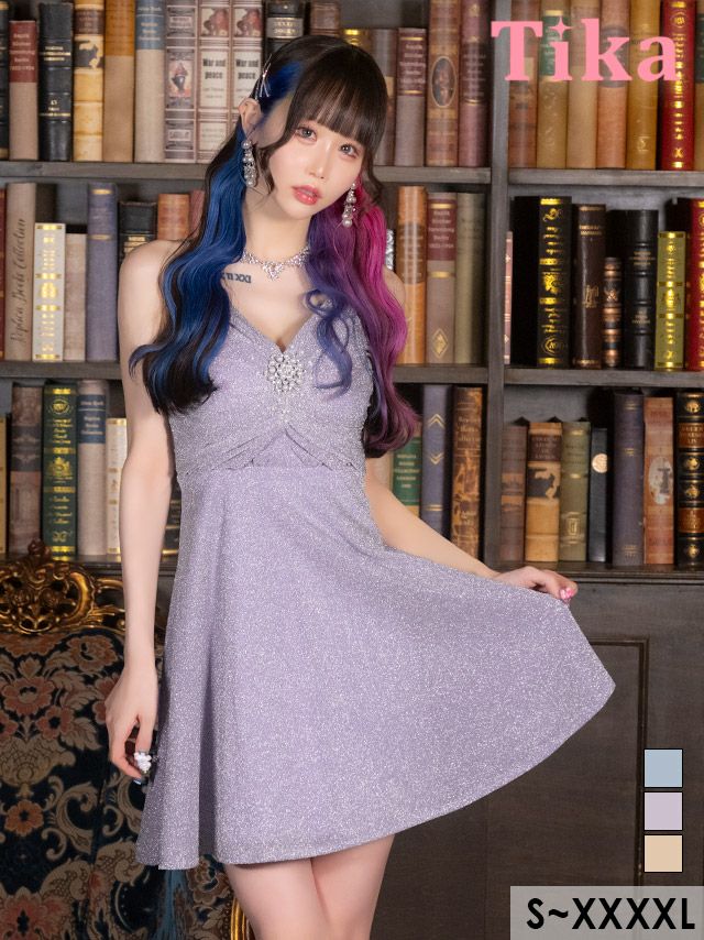 キャバドレス ミニ丈 大きいサイズ フレア ワンピース Aライン キャバクラ ラメ