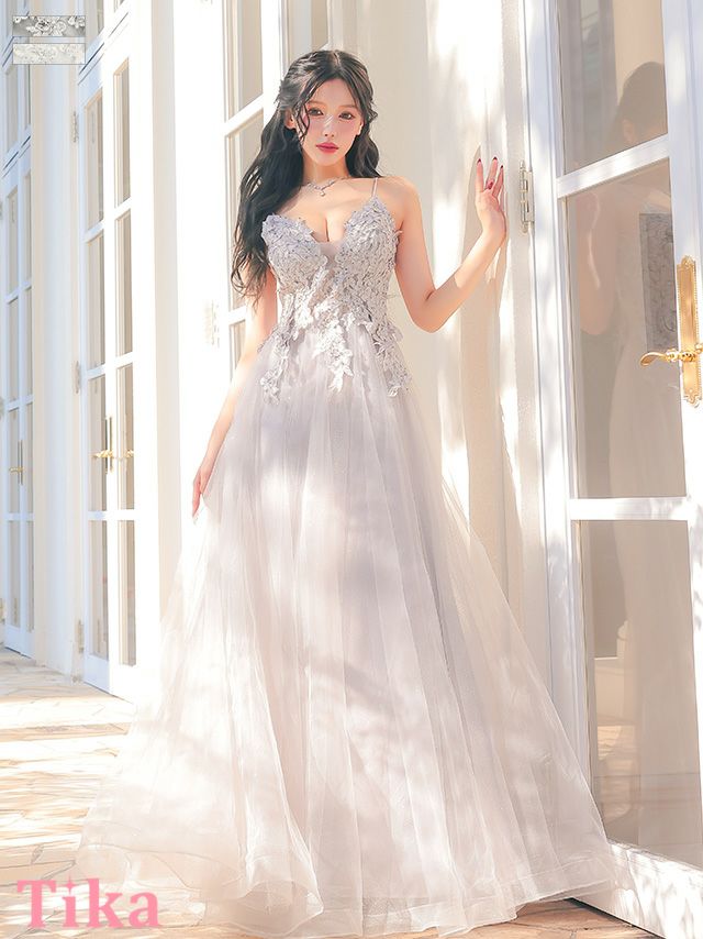 キャバドレス ロング丈 大きいサイズ Aライン ロングドレス イベント チュール