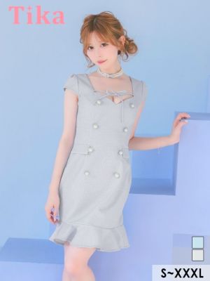 半袖 デコルテリボン ダブルパールボタン フ...