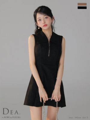 予約商品【9月上旬入荷予定】[DEA.byROBEdeFLEURS/ディアバイローブドフルール] 高級 ノースリーブ 襟付き ジップ プリーツ フレアミニドレス