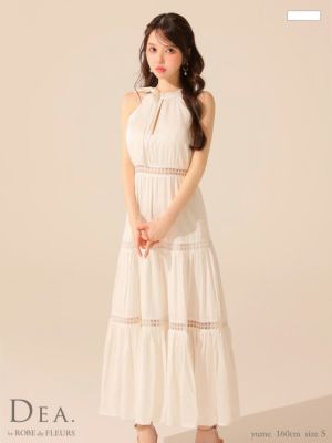 予約商品【8月下旬入荷予定】[DEA.byROBEdeFLEURS/ディアバイローブドフルール] 高級 ホルターネック バストカット ネックリボン スカラップレース Aラインロングドレス