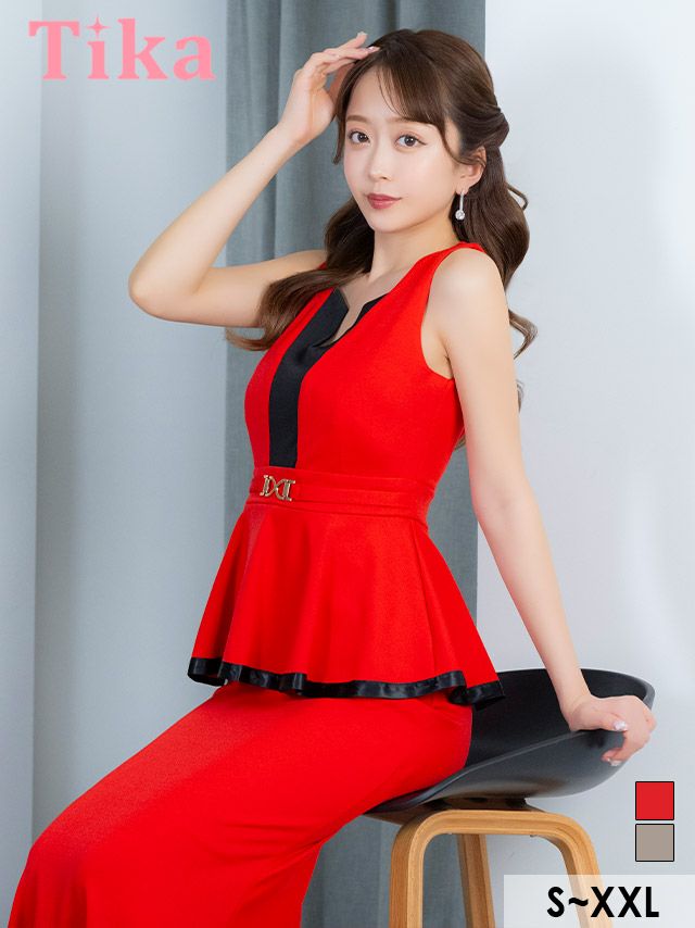 キャバドレス ロング丈 大きいサイズ タイトロングドレス ペプラム 体型カバー