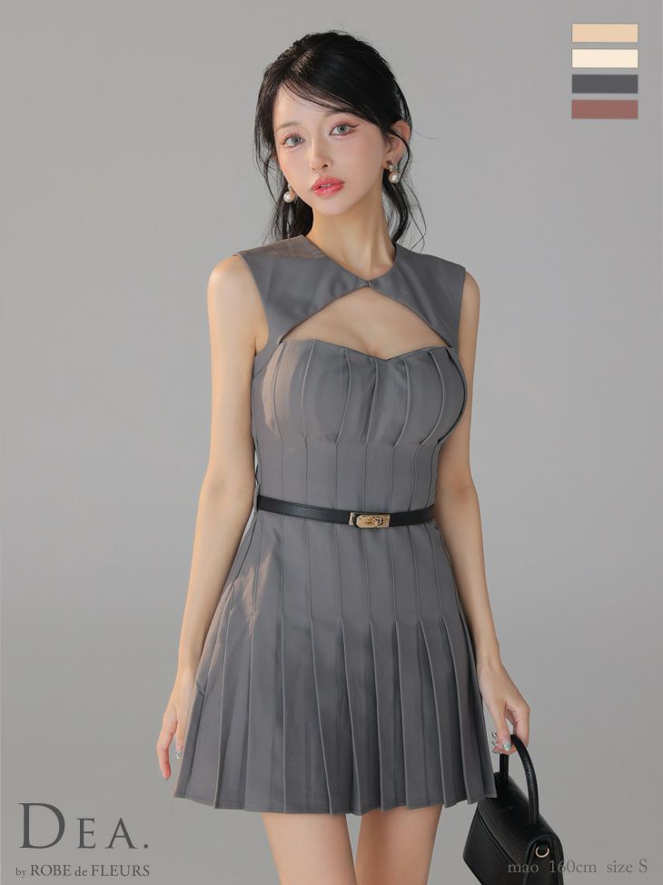 予約商品【9月上旬入荷予定】[DEA.byROBEdeFLEURS/ディアバイローブドフルール] 高級 ブランド ワンピース Aラインミニドレス 谷間 ウエストベルト付き プリーツ