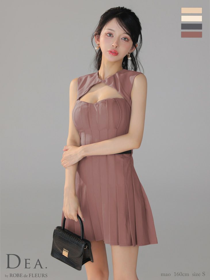 予約商品【9月上旬入荷予定】[DEA.byROBEdeFLEURS/ディアバイローブドフルール] 高級 ブランド ワンピース Aラインミニドレス 谷間 ウエストベルト付き プリーツ