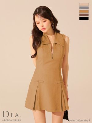 予約商品【9月上旬入荷予定】[DEA.byROBEdeFLEURS/ディアバイローブドフルール] 高級 ブランド Aラインミニドレス ノースリーブ 襟付き ジップ プリーツ