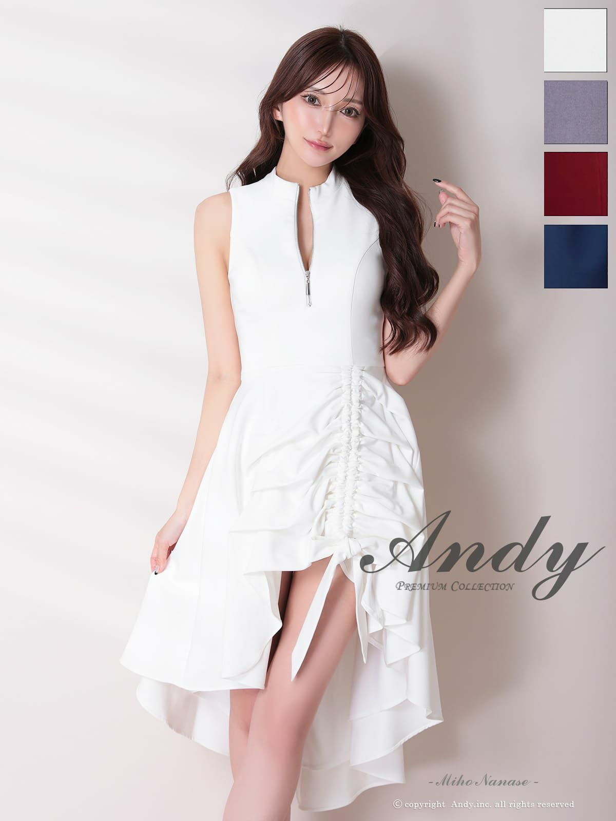 キャバドレス Andy アンディ 高級 Aライン　膝丈ドレス ロングテール 谷間 ノースリーブ 上品