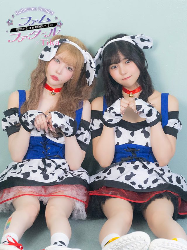 [ハロウィン] コスプレ ダルメシアン サスペンダー フレアスカート 体型カバー ガーリー ツイン アニマル 6点セット (ワンピース/カチューシャ/チョーカー/手袋/しっぽ/靴下) femme fatale×Tika