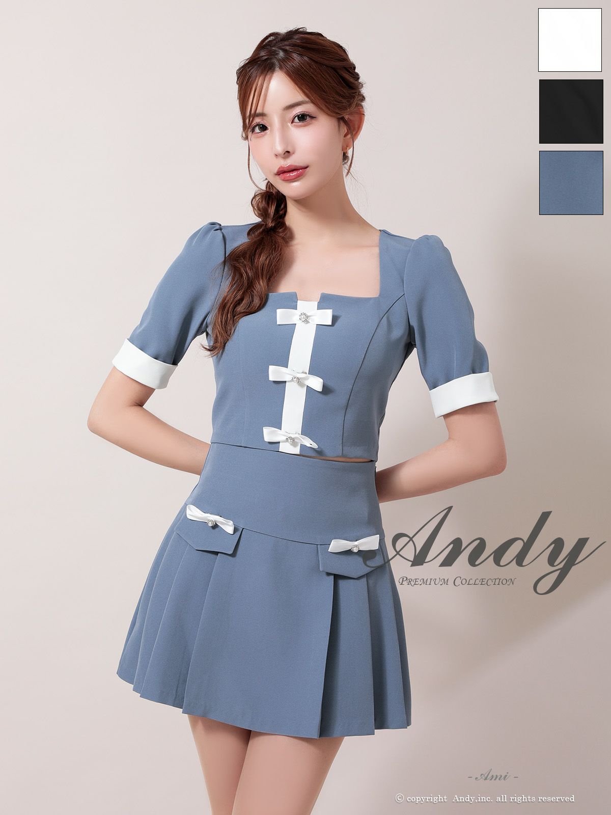 キャバドレス Andy ワンピース 高級 Aライン ミニドレス セットアップ シンプル 上品 半袖 同伴