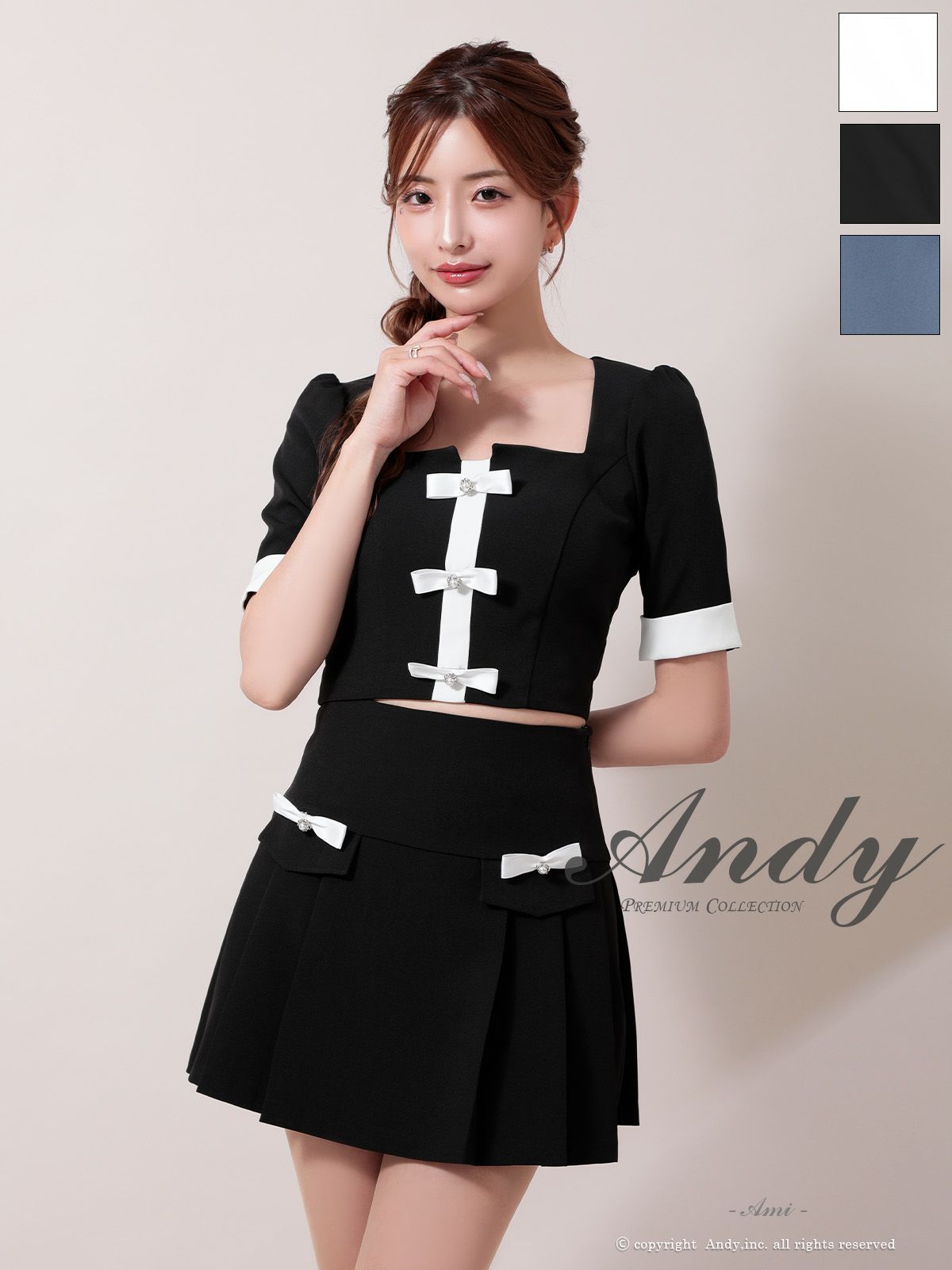 キャバドレス Andy ワンピース 高級 Aライン ミニドレス セットアップ シンプル 上品 半袖 同伴