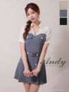 キャバドレス Andy ワンピース 高級 Aライン ミニドレス 谷間 セットアップ シンプル 上品 半袖 襟付き ジップ 同伴