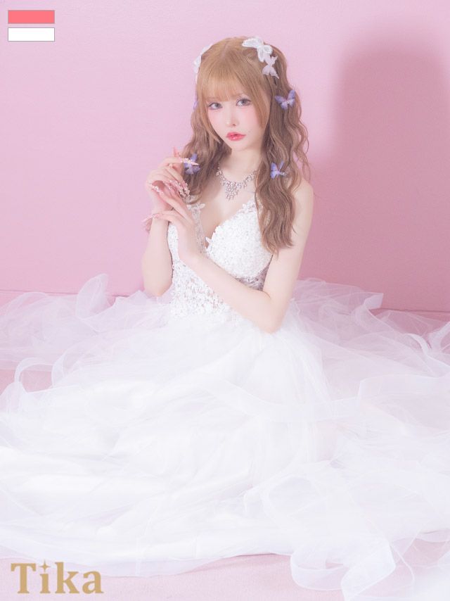 [SALE] バースデー Aライン ロングドレス 谷間 大きいサイズ レース 大人 背中魅せ ホルターネック ティアードチュール (戦慄かなの着用)