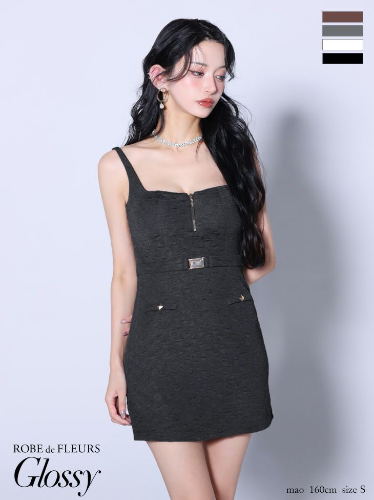ROBE de FLEURS Glossy ブラック XSサイズあり【Glossy/グロッシー】長袖/ オフショル/ 紐リボン