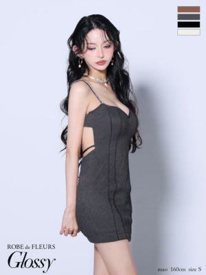 予約商品【10月上旬入荷予定】[ROBEdeFLEURSGlossy/ローブドフルールグロッシー] 高級 ブランド タイトミニドレス 谷間 キャミソール 背中魅せ ビジュー パイピング