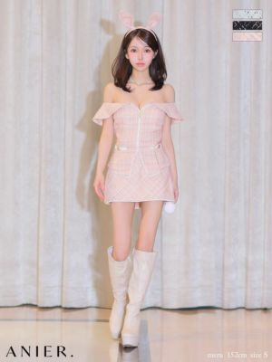 予約商品【10月上旬入荷予定】[anier.ROBE/アニエルローブ] 高級 ブランド タイトミニドレス バニー コスプレ オフショル ツイード ジップ ［ドレス/カチューシャ/チェーンベルト]