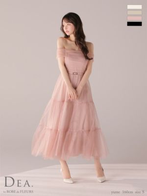 予約商品【10月下旬入荷予定】[DEA.byROBEdeFLEURS/ディアバイローブドフルール] 高級 ブランド ワンピース Aラインロングドレス オフショルダー ウエストベルト ラメチュール