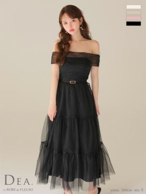 予約商品【10月下旬入荷予定】[DEA.byROBEdeFLEURS/ディアバイローブドフルール] 高級 ブランド ワンピース Aラインロングドレス オフショルダー ウエストベルト ラメチュール