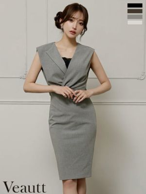予約商品【10月下旬入荷予定】[Veautt/ヴュート] 高級 ブランド タイト膝丈ドレス ノースリーブ 背中魅せ ウエストカット レースインナー付き