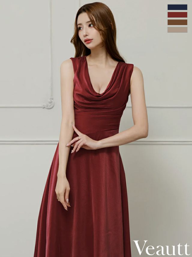 キャバドレス ロングドレス Veautt/ヴュート 高級 Aライン ロングドレス 谷間 シンプル 大人 ノースリーブ 上品 バストドレープ アシンメトリー